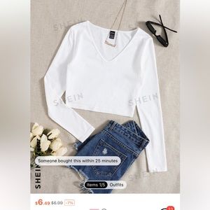 shein basic white cropped long sleeve